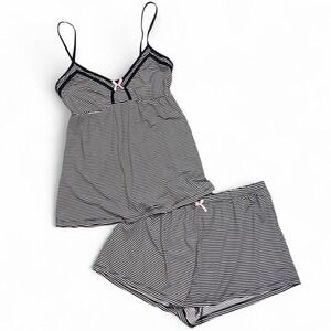 Laura Ashley Striped Cami & Shorts Babydoll Pajama Set Size Medium Sleepwear